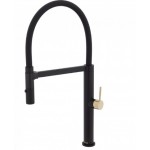 Kaya Pull Down Sink Mixer, Matte Black With Urban Brass Handle